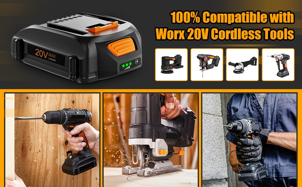 20Volt 8.0Ah For WORX WA3525 20V Max Lithium Battery Power Tools WA3520 WA3575