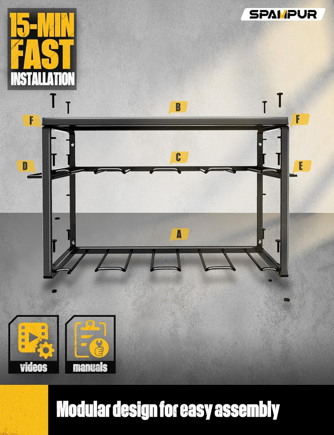 Power Tool Organizer, 8 Drill Holders Wall Mount, 3 Layer Heavy Duty Metal Stora