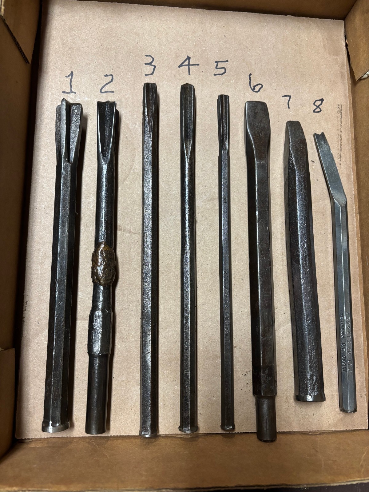 Lot of 8 Masonry Star Chisels both Hand Held & Hammer Drill Type-10″ to 12″ Long