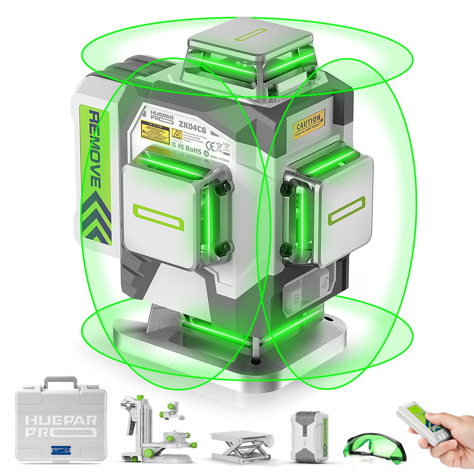 Huepar Pro Laser Level 360 Self Leveling Green 4D Laser for Construction ZK04CG