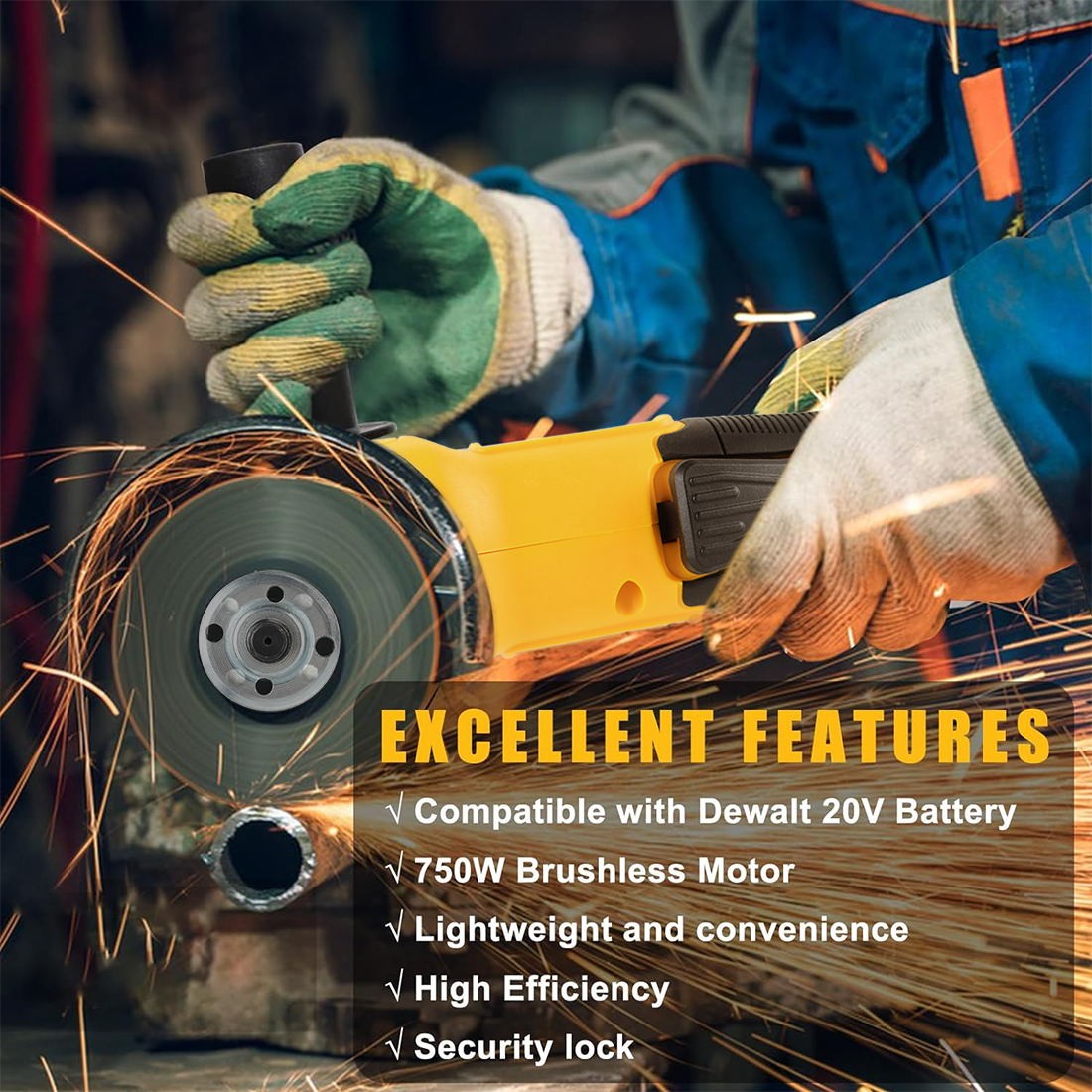Cordless Brushless 4-1/2 Angle Grinder for Dewalt 20V Battery 9000 RPM Tool
