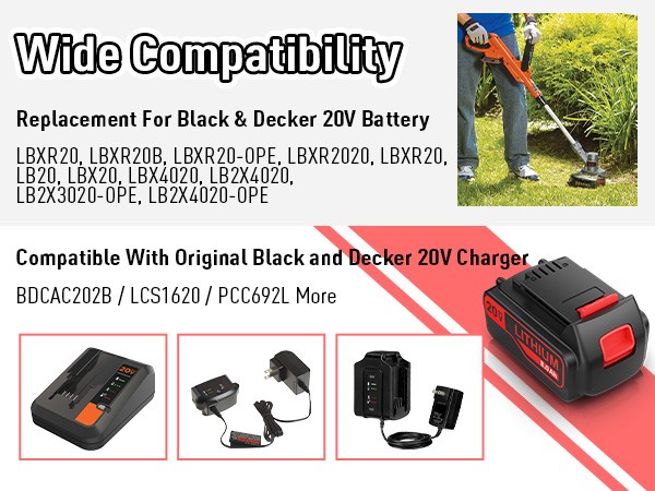 2 Pack 20V Battery 8.0Ah for Black+Decker LB2X4020 MAX Lithium Ion Pack LBXR20