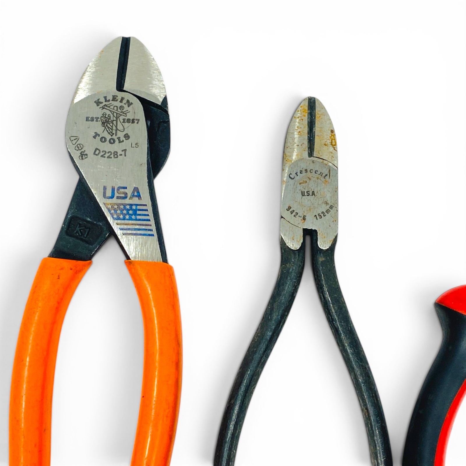 Klein Tools D228-7, Crescent USA and Unbranded Pliers Side Cutter Lot Set, 4 Pcs