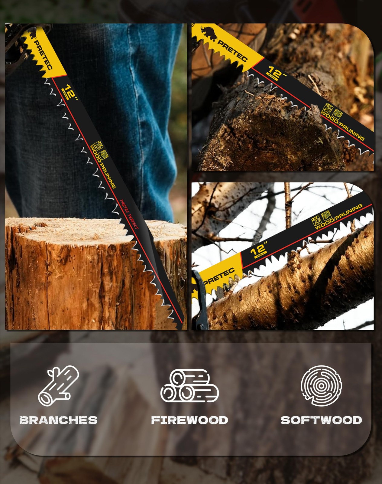 PRETEC Wood Pruning Reciprocating Saw Blades, 12 Inch Pruning Blades for Reci…