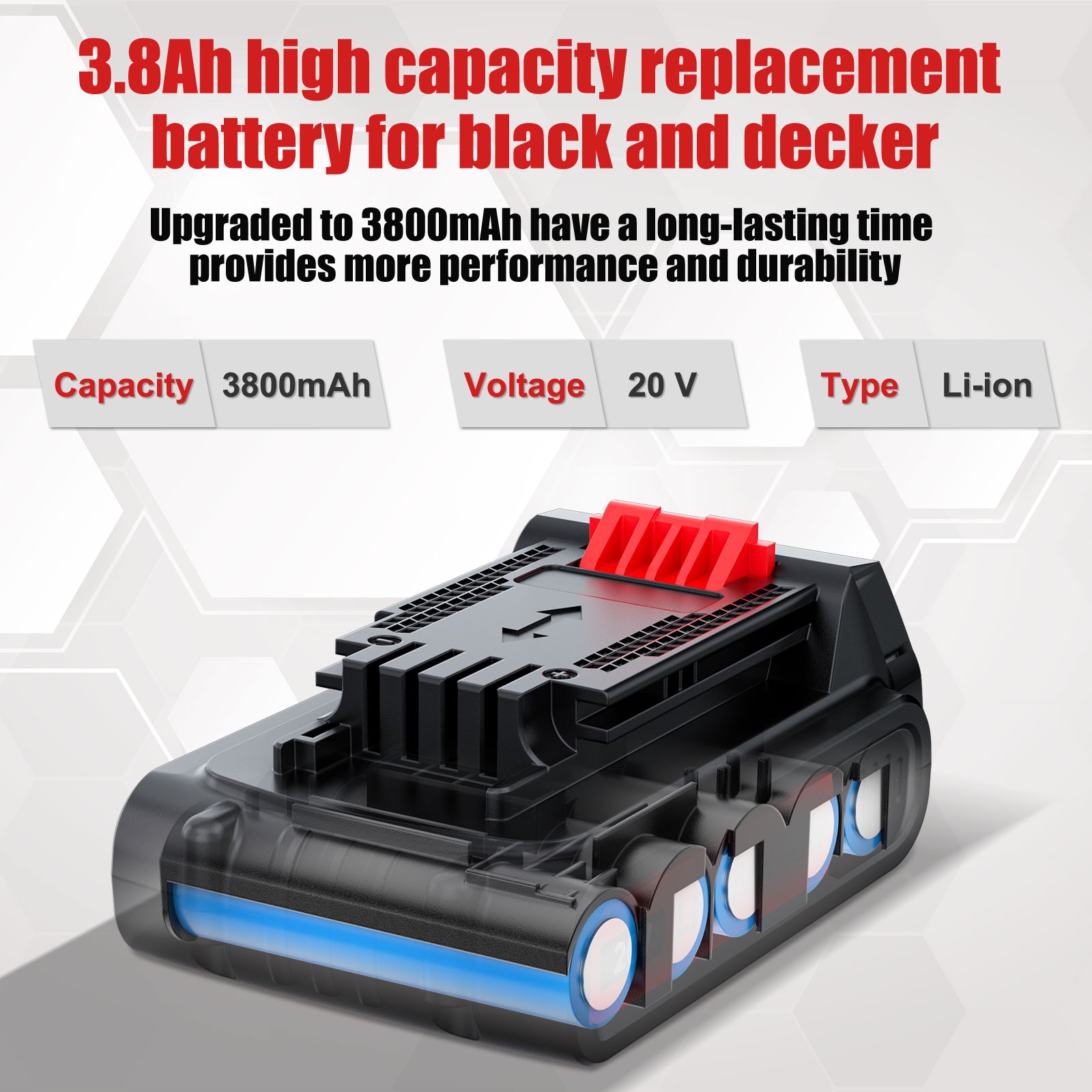 8000mAh 20V LB2X4020 Battery FOR Black and Decker 20V MAX Lithium LBXR20 LBX20