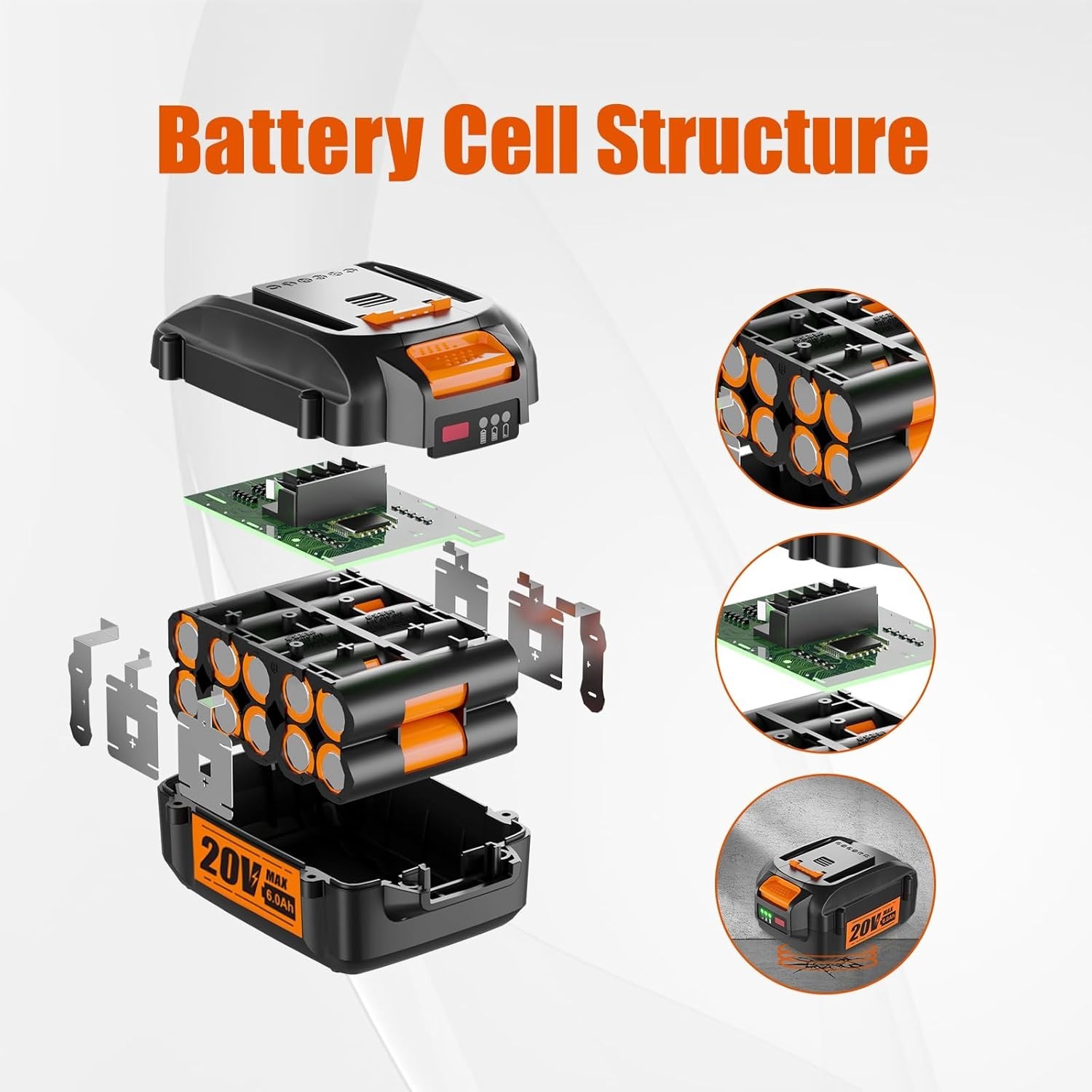 【Upgrade】 6.0Ah 20V Battery for 20V Battery Compatible 20V
