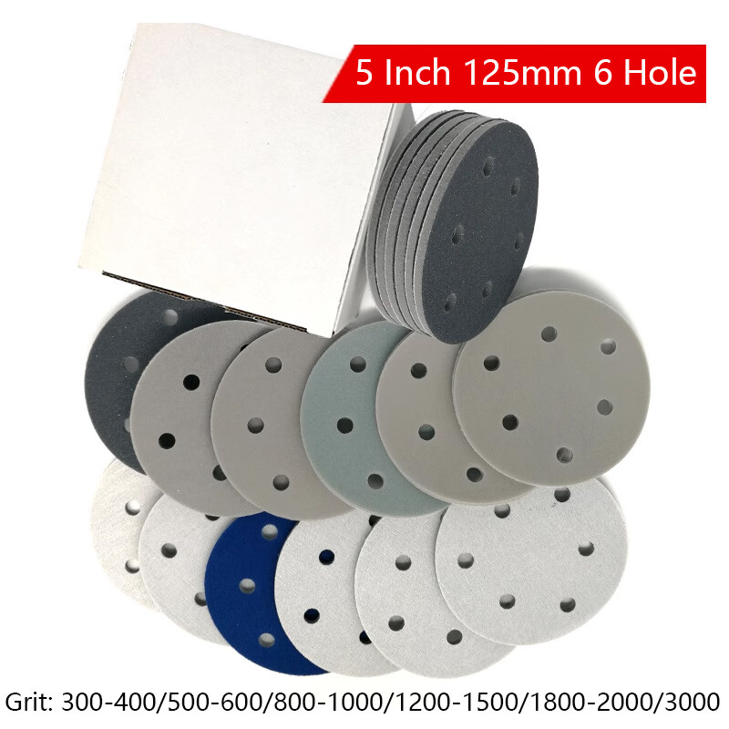 5″ 125mm Wet & Dry Foam Sponge Sanding Disc Pads Sandpaper 6 Hole 300-3000 Grit