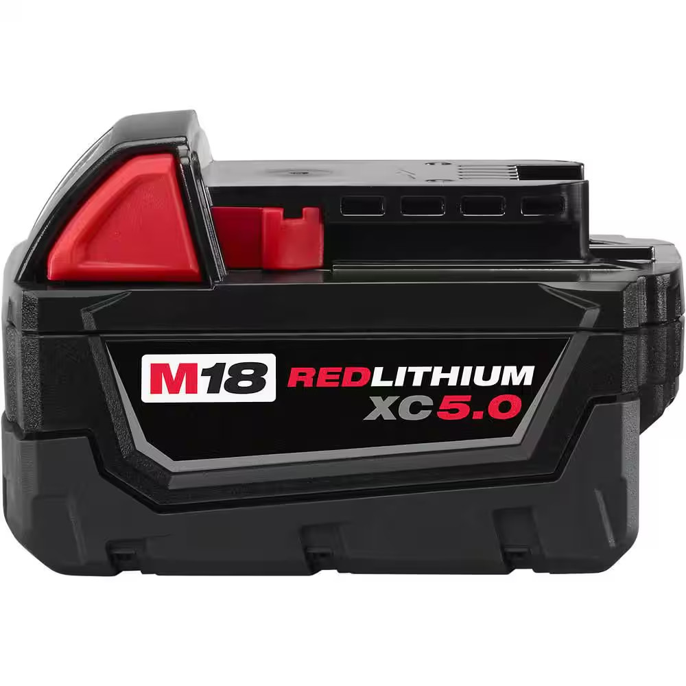 Milwaukee 48-11-1850 M18 Redlithium 5.0Ah High Capacity Battery Pack.