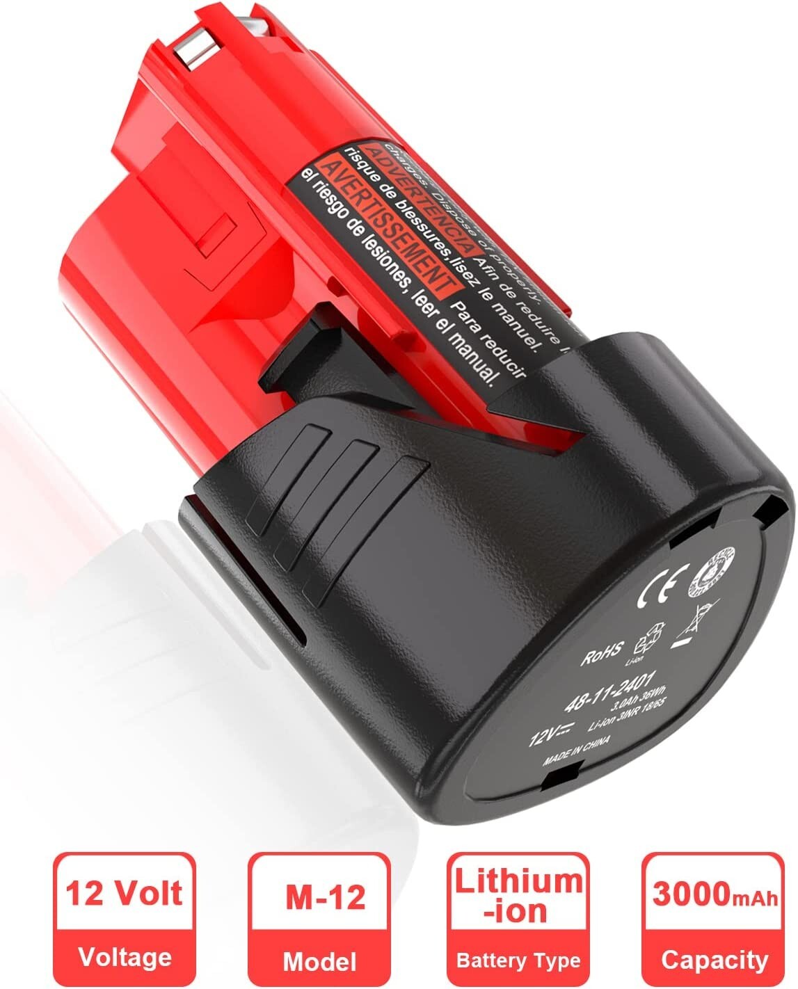 4 Pack for Milwaukee M12 12Volt Li-ion 3.0Ah 48-11-2420 48-11-2401 Battery NEW