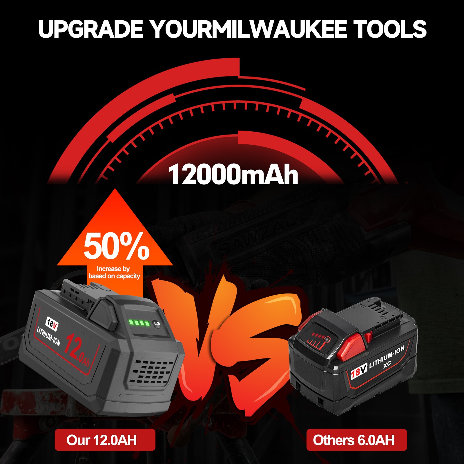 18V 8.0Ah 8000MAH Battery For Milwaukee for M18 Extended Lithium 48-11-1880