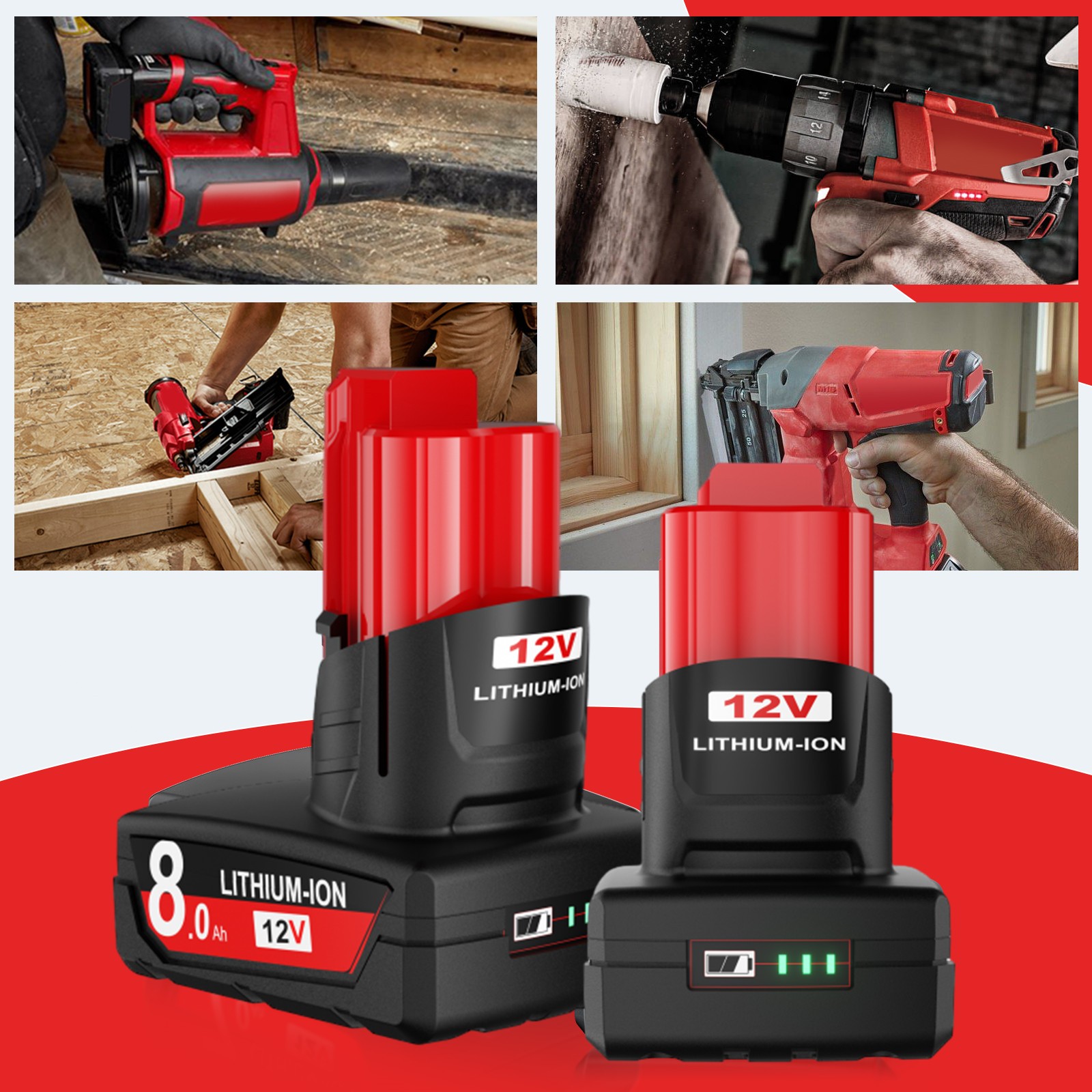 For Milwaukee 48-11-2460 For M12 LITHIUM 8.0Ah Extended Capacity Battery