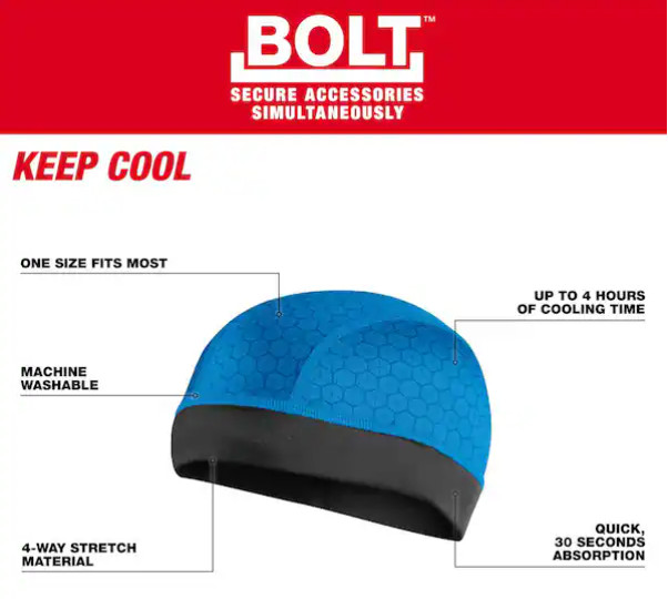 2 Brand New Milwaukee Bolt 48-73-4545 Cooling Skull Cap, Polyester, Black/Blue