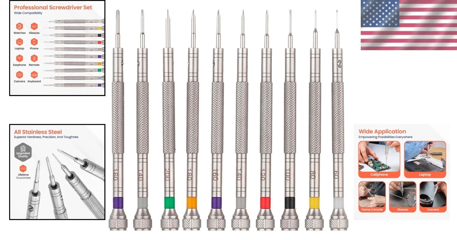 Stainless Steel Screwdriver Set – 10 Tools for Watch & Eyewear Repairs