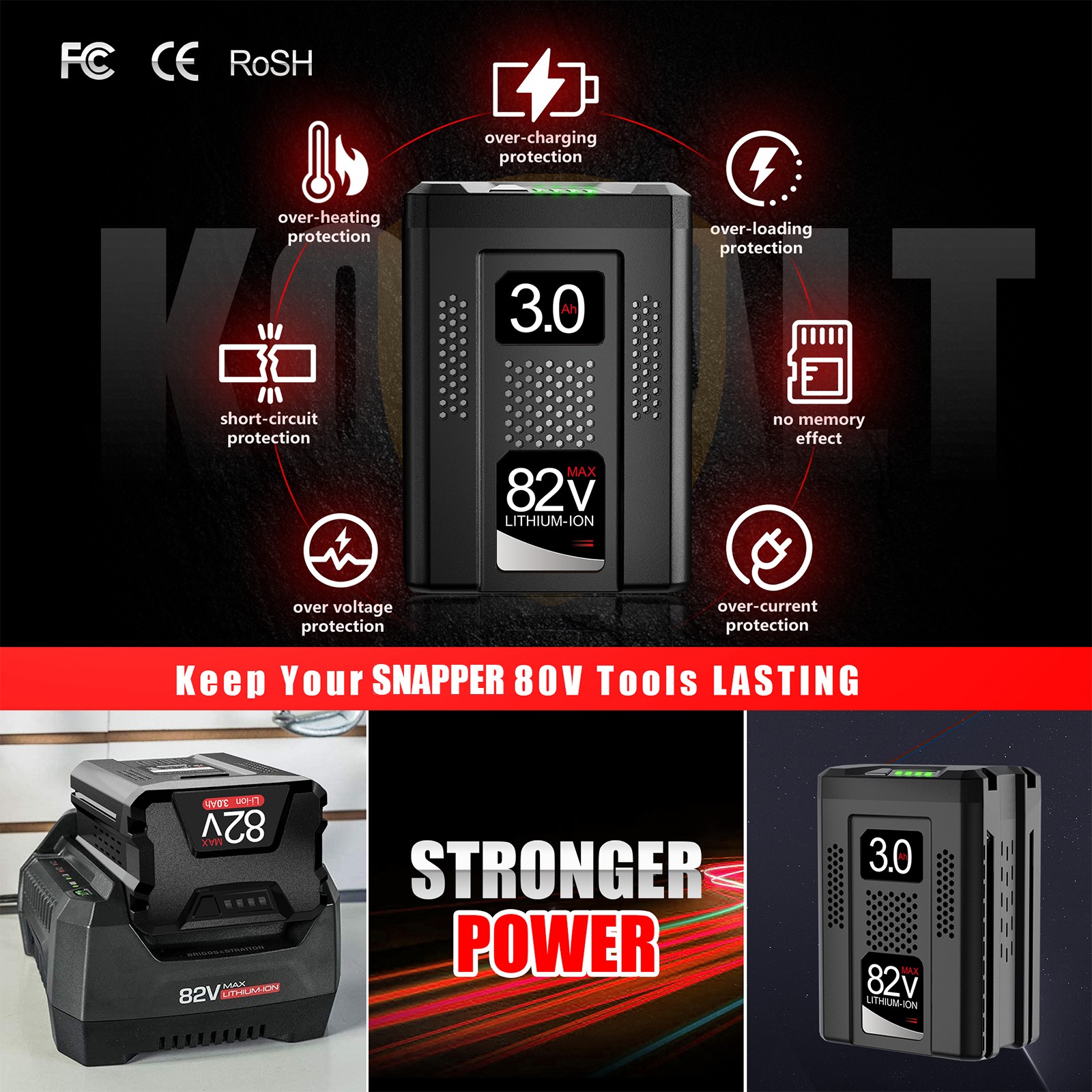 3.0Ah For Snapper XD 82V Max Lithium Ion Battery BSB2AH82 Cordless Power 1760514