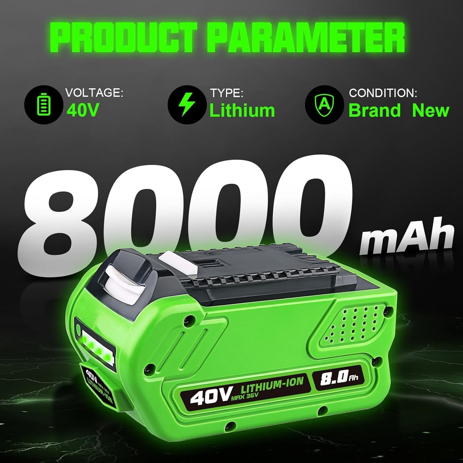 40V 8.0Ah For Greenworks G-MAX 40 Volt Lithium Battery 29472 29462 29252 20202