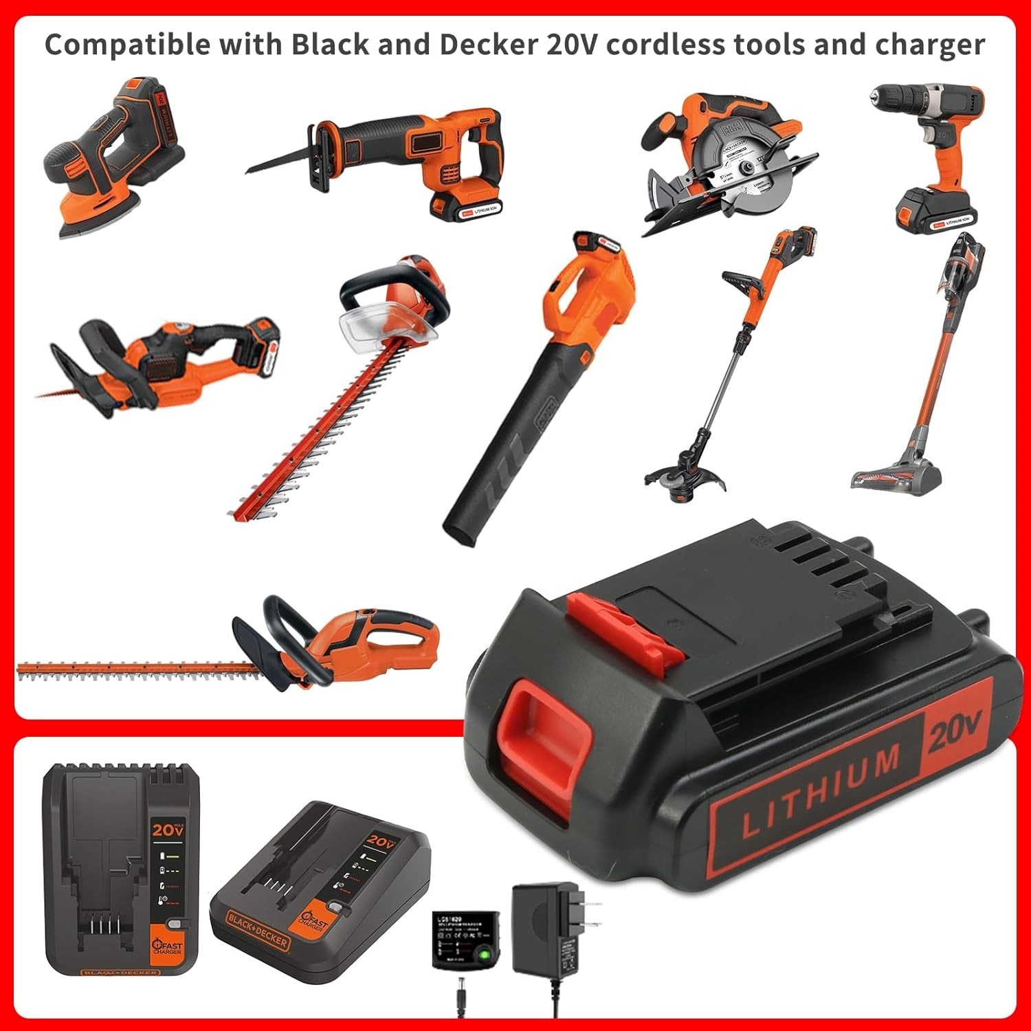 2Pack 20V Lithium-ion 1.5Ah Battery for BLACK DECKER 20 Volt LBXR20 LBX20 LB20