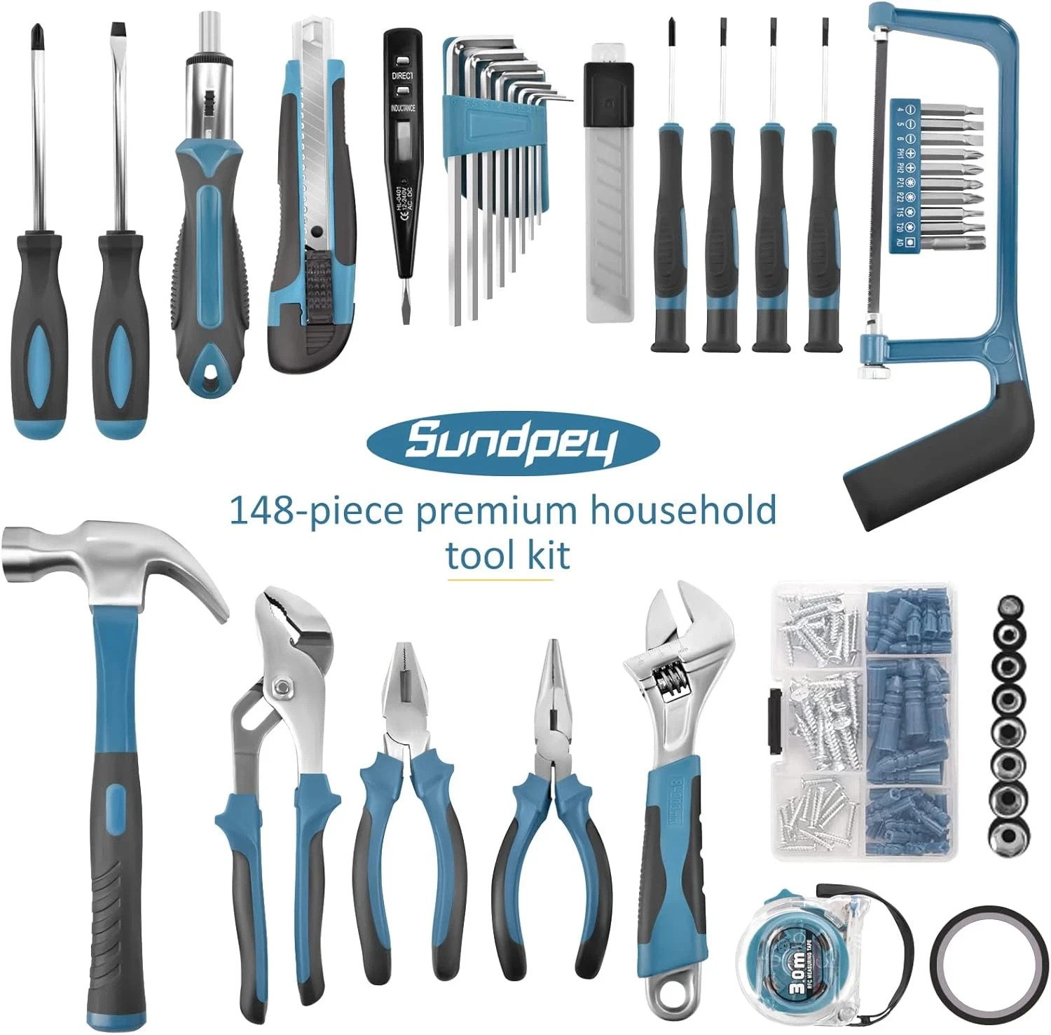 Home Tool Kit 148-Pcs – Household Basic Portable Hand Repair Tool Set with Case