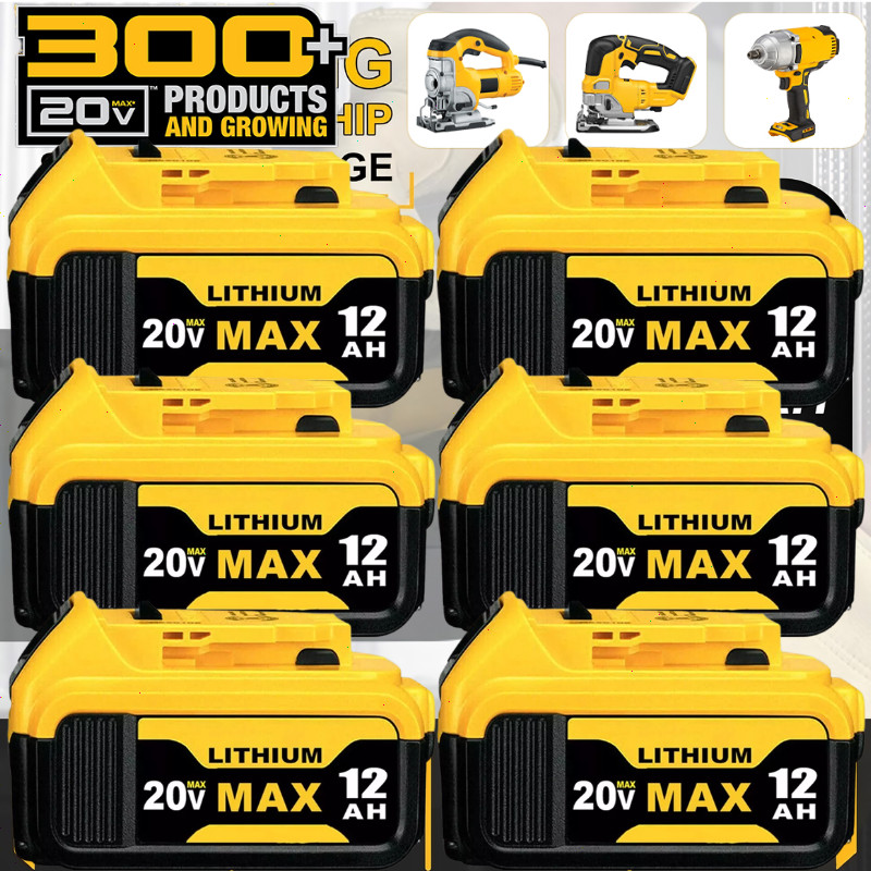 6Pack 12.0AH For DeWalt 20V 20 Volt Max XR Lithium Ion Battery DCB206-2 DCB205-2