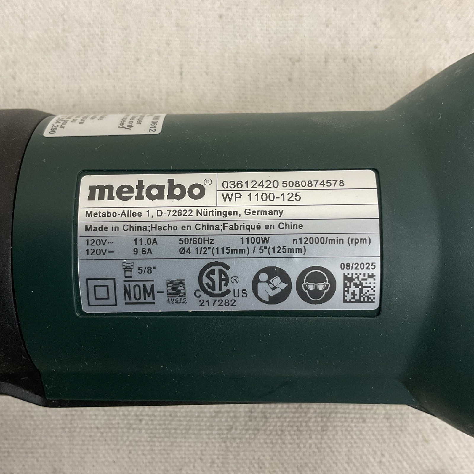 METABO WP 1100-125 Angle Grinder 11A 12000rpm 5″-4 1/2″ Wheel Dia