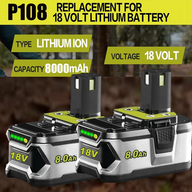 2Pack Lithium-ion For P108 18V One Plus High Capacity Battery 8Ah 8000mAh