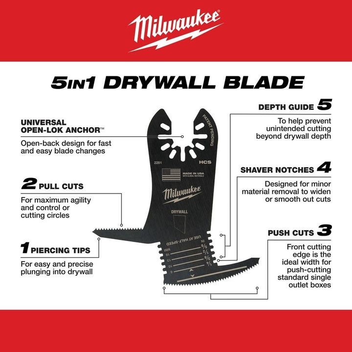Milwaukee Tool 49-25-2281 Open-Lok 5-In-1 Drywall Blade 1Pk