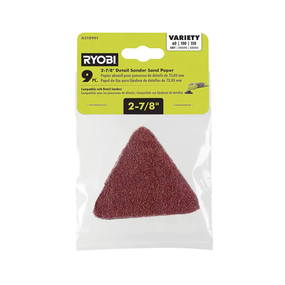 Ryobi 9-Piece 2-7/8 in. Detail Sand Paper Assortment Set – 60, 100, and 150 Grit