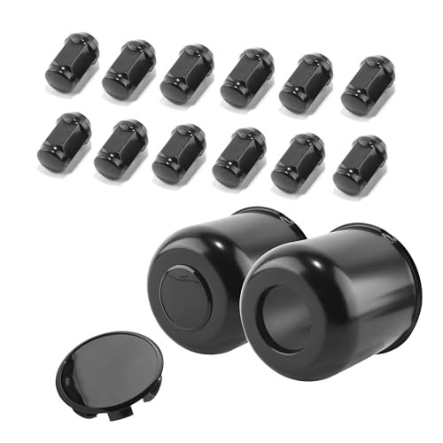 2Pcs 4.25in Wheel Center Caps 2pcs 4.25″ Cap, 12pcs 1.38″ Lug Nuts Matte Black