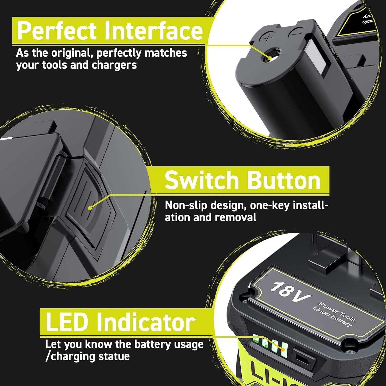 2PACK 8Ah For RYOBI P108 18V 8000mAh High Capacity Battery 18Volt Lithium-Ion