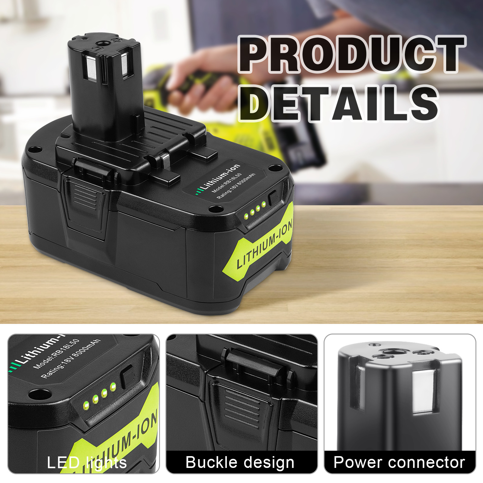 12.0Ah 8.0Ah Battery For RYOBI 18V High Capacity Li-Ion One+ Plus 18/40V Charger