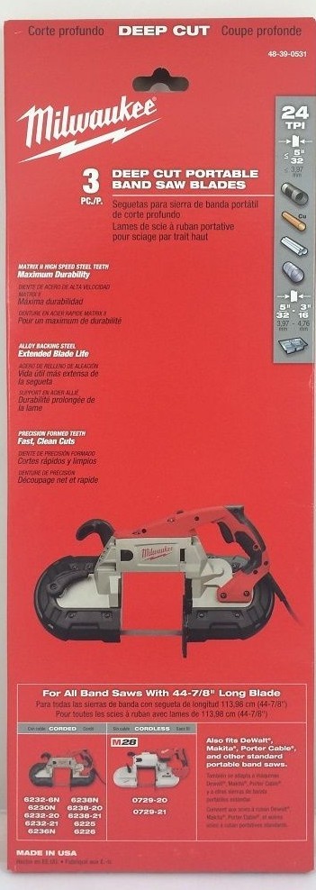 Milwaukee 48-39-0531 24 tpi Std./ Deep Cut Band Saw Blade 44-7/8 in. 3 pack