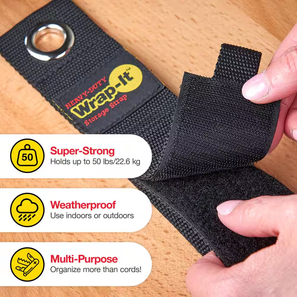 7 In. Heavy-Duty Storage Strap Multi-Purpose Hook and Loop Cable Strap with Grom