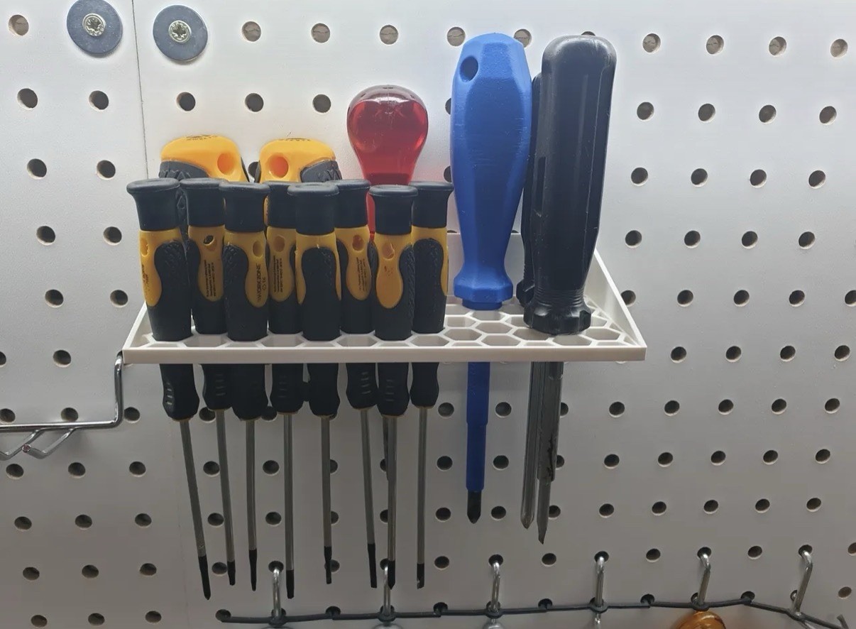 Pegboard Screwdriver Holder Rack Organizer 3D Printed Tool Storage – White