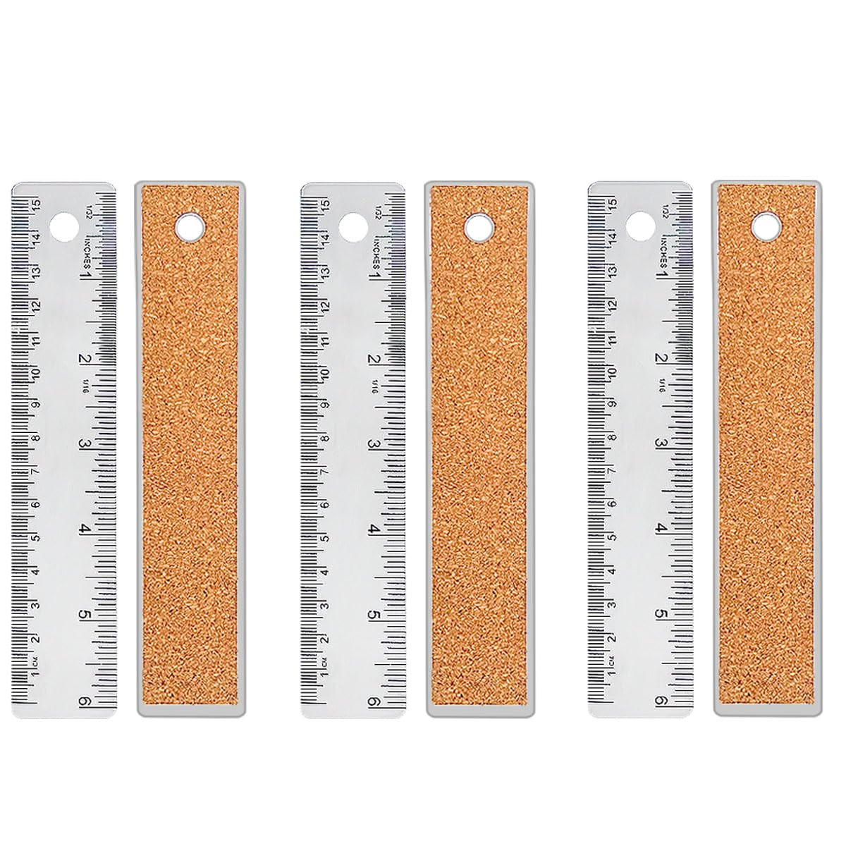 3 Pcs 6 Inch Metal Ruler Stainless Steel Metal Ruler with Cork Backing, Non-Slip