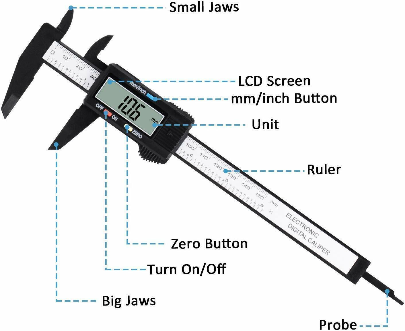 Digital Caliper 6″ 150mm Micrometer LCD Gauge Vernier Electronic Measuring Ruler
