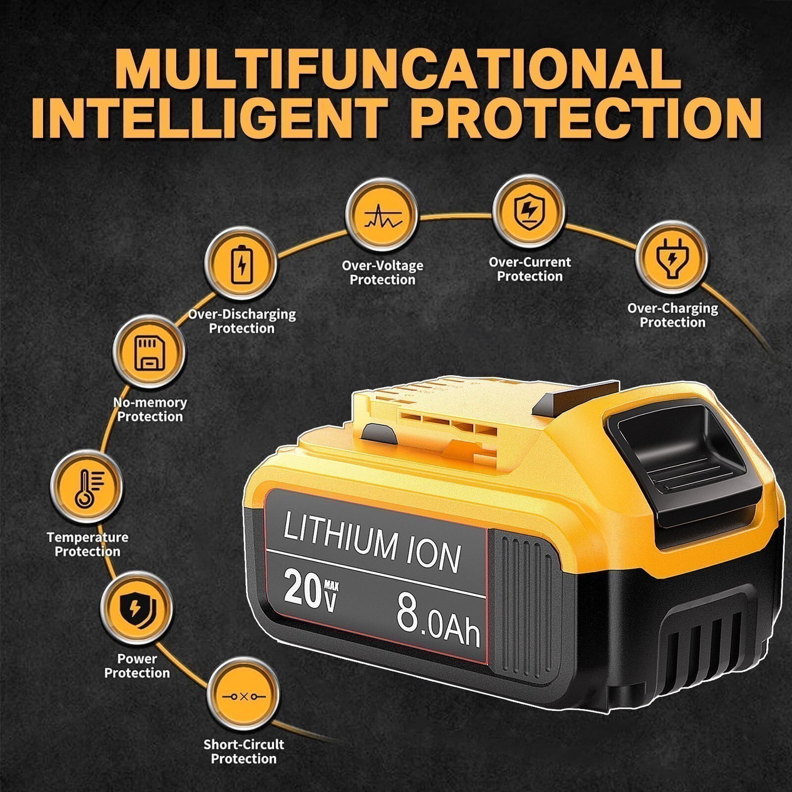 8.0AH Lithium Ion Battery For DeWalt 20V 20 Volt Max DCB206-2 DCB205-2