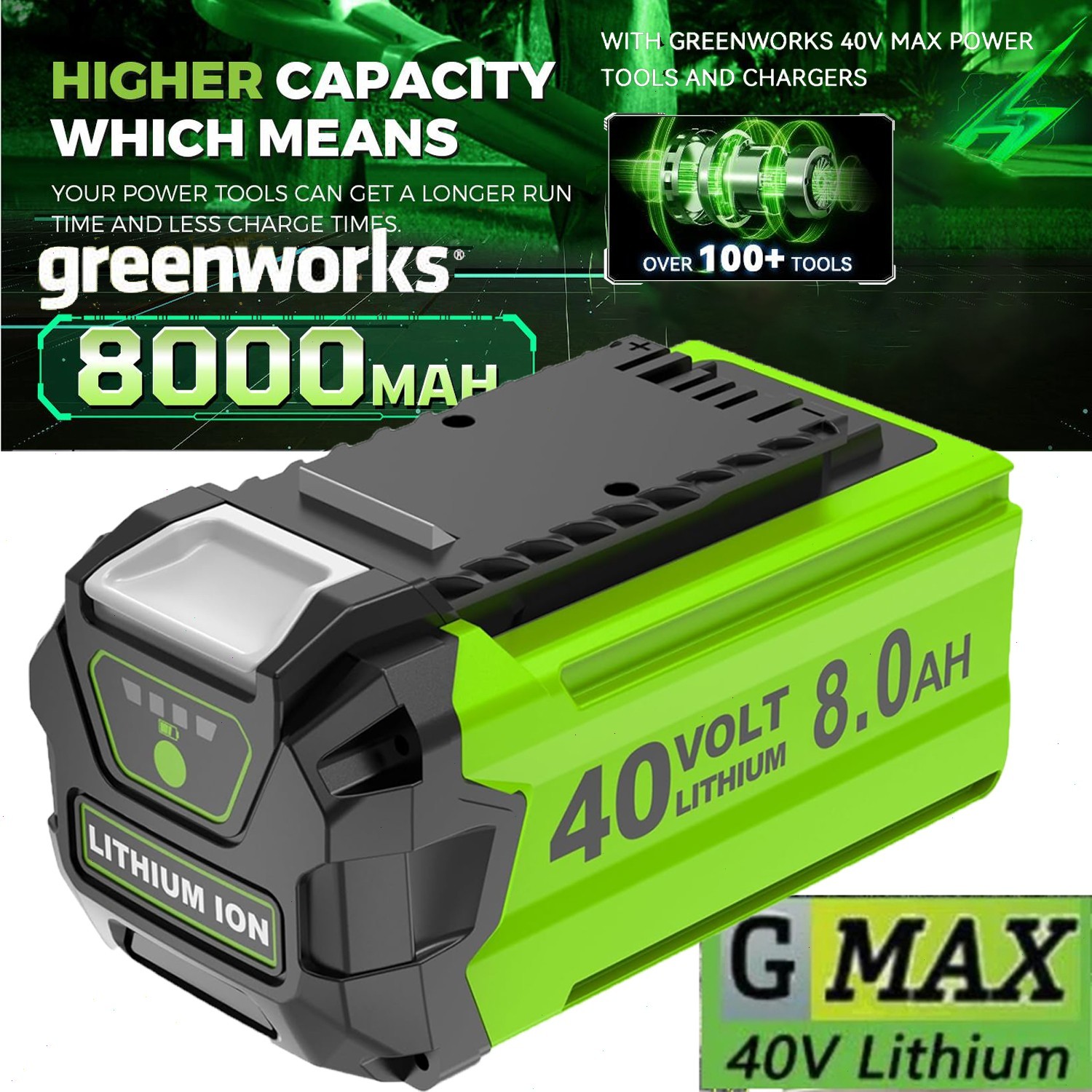 40V 8.0Ah For Greenworks G-MAX Lithium Battery 29472 29462 29252 20202 40 Volt