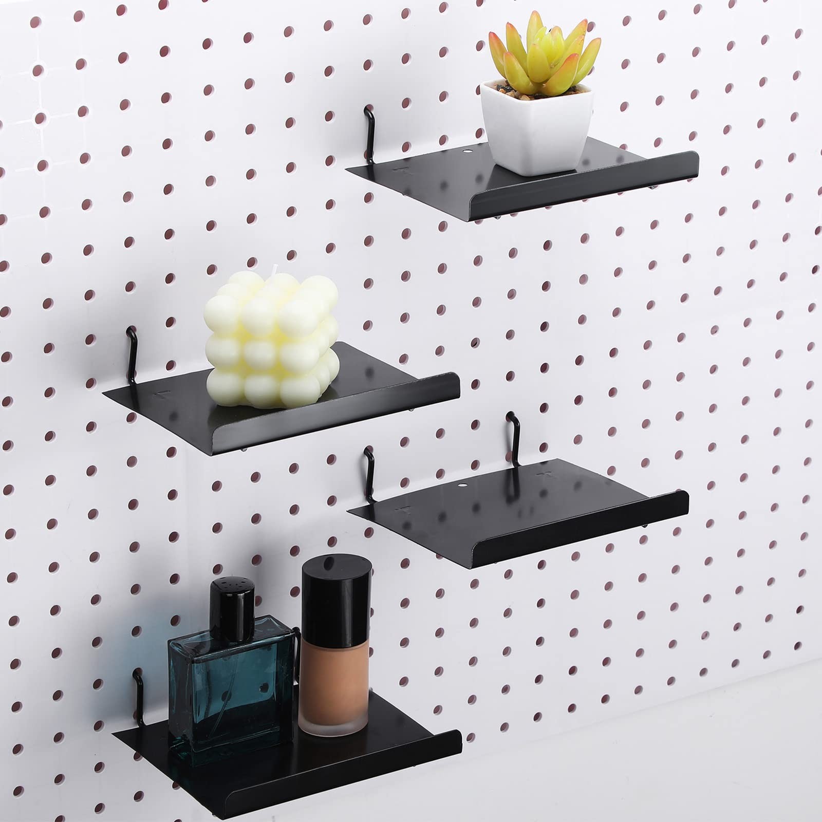 Coume 4 Pack Pegboard Shelves Wall Organizer Peg Board Shelf Brackets Black