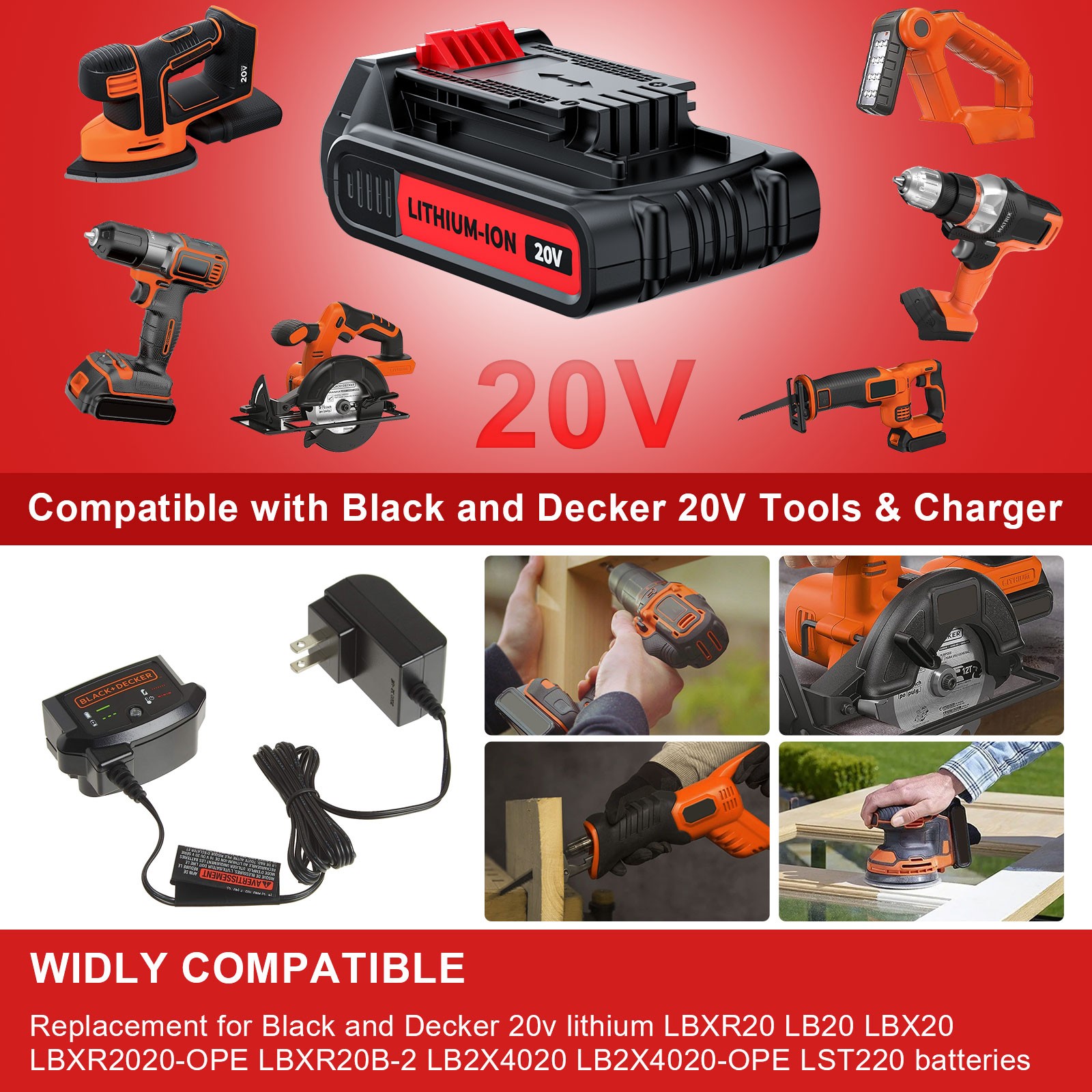8000mAh 20V LB2X4020 Battery FOR Black and Decker 20V MAX Lithium LBXR20 LBX20