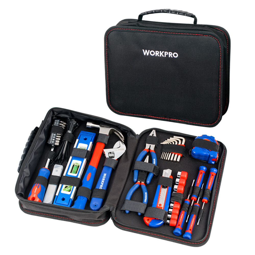 100PC Home Tool Kit w/Carrying Pouch Plier Hammer Wrench Household Hand Tool Set