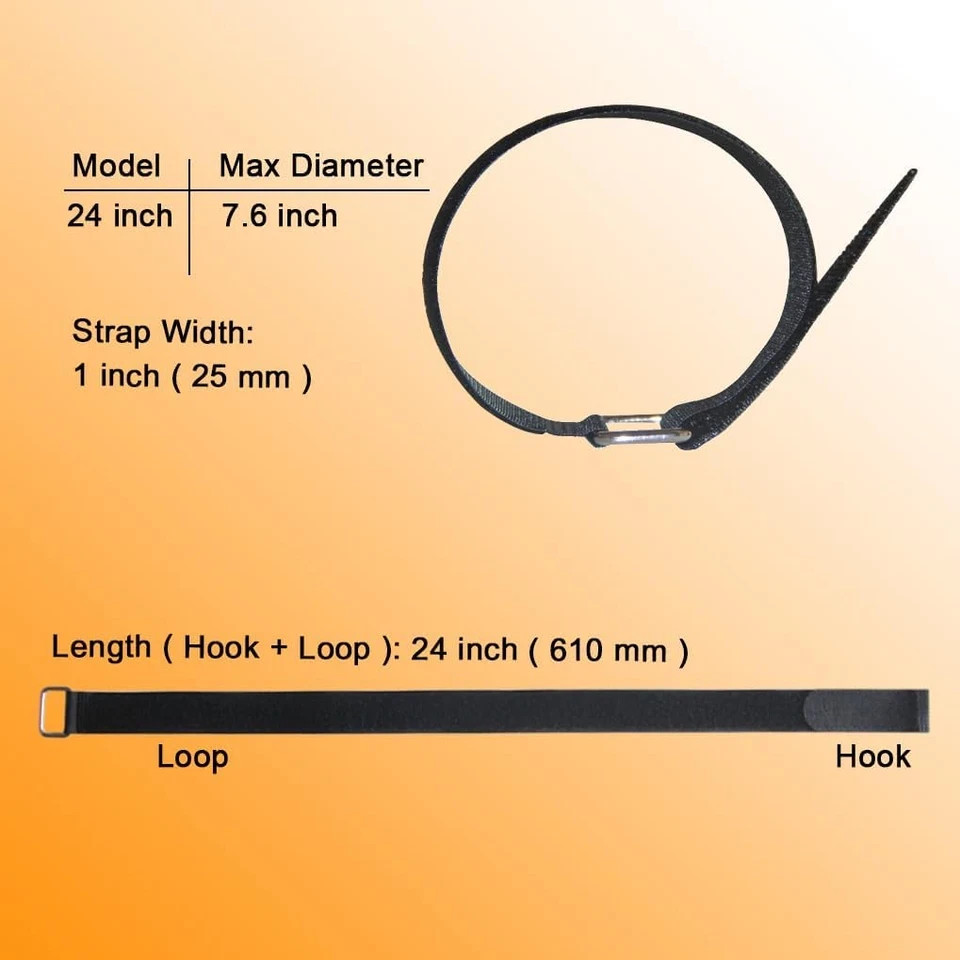 24 Inch Hook and Loop Cable Strap – Reusable Fastening Strap – 12 PACK 1 Inch Wi
