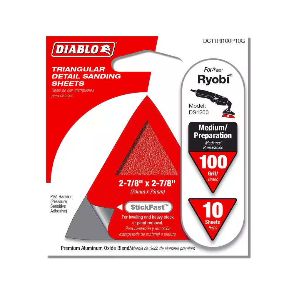 2-7/8 In. X 2-7/8 In. 100-Grit Stickfast Triangular Detail Sanding Sheets