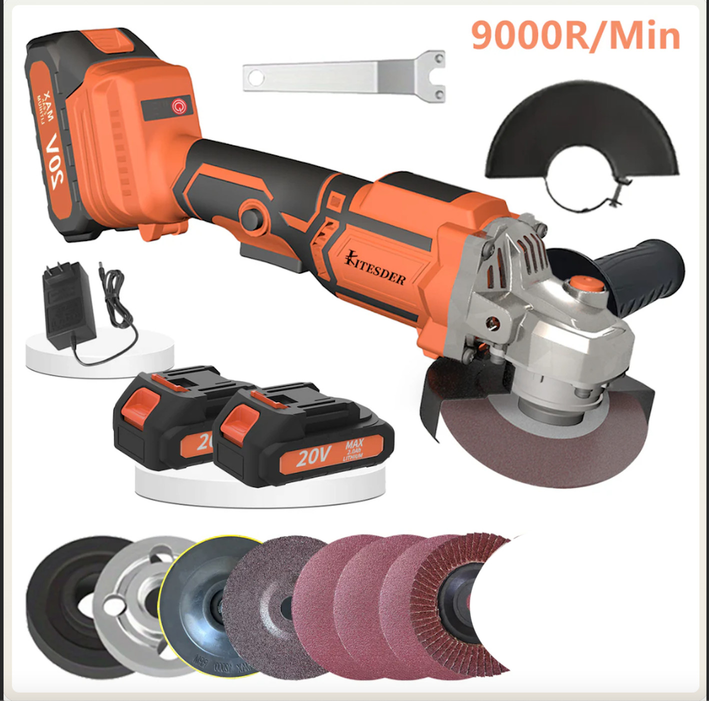 Kitesder JMJ20V-L206 20V Cordless Angle Grinder w/ 2 Batteries NEW