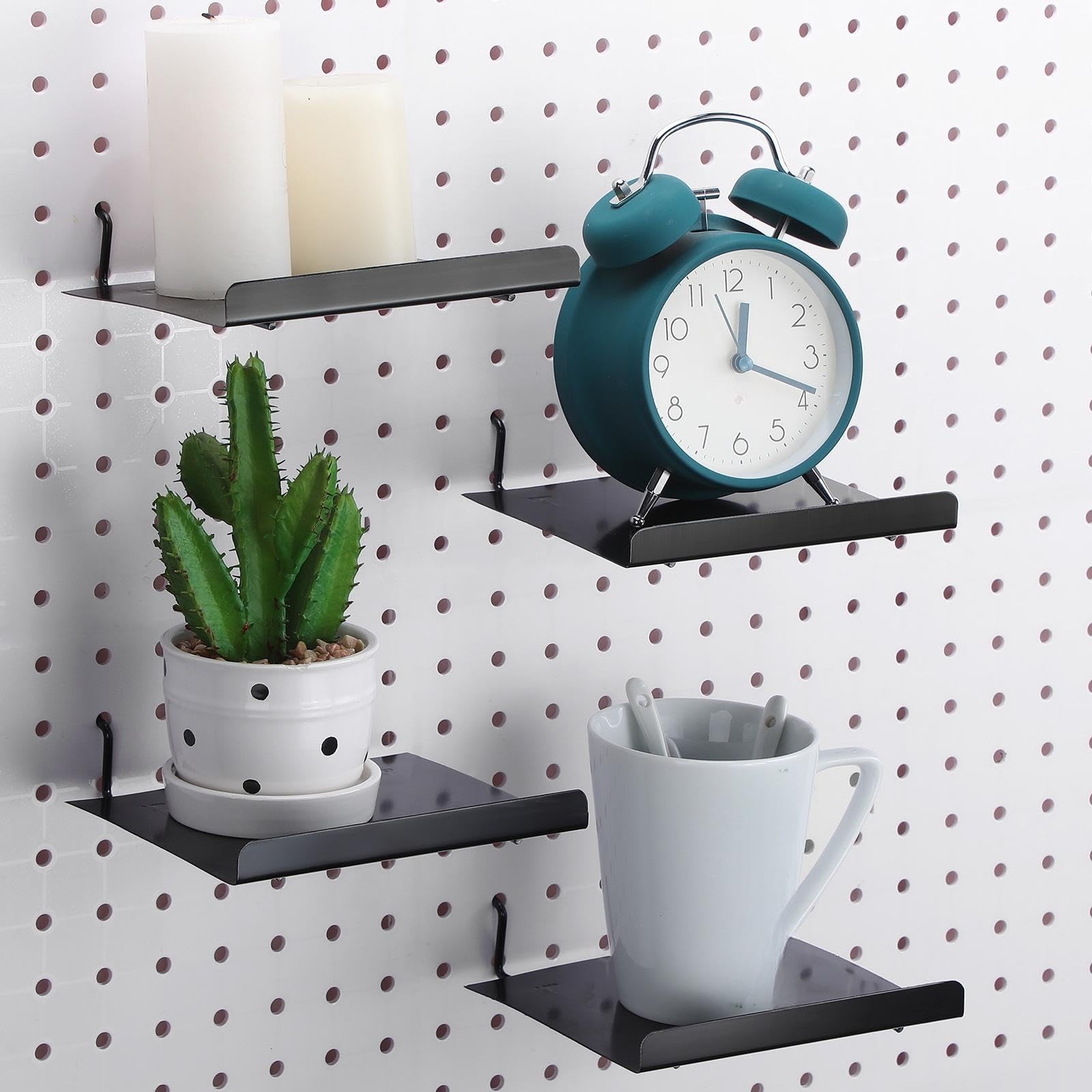 Coume 4 Pack Pegboard Shelves Wall Organizer Peg Board Shelf Brackets Black