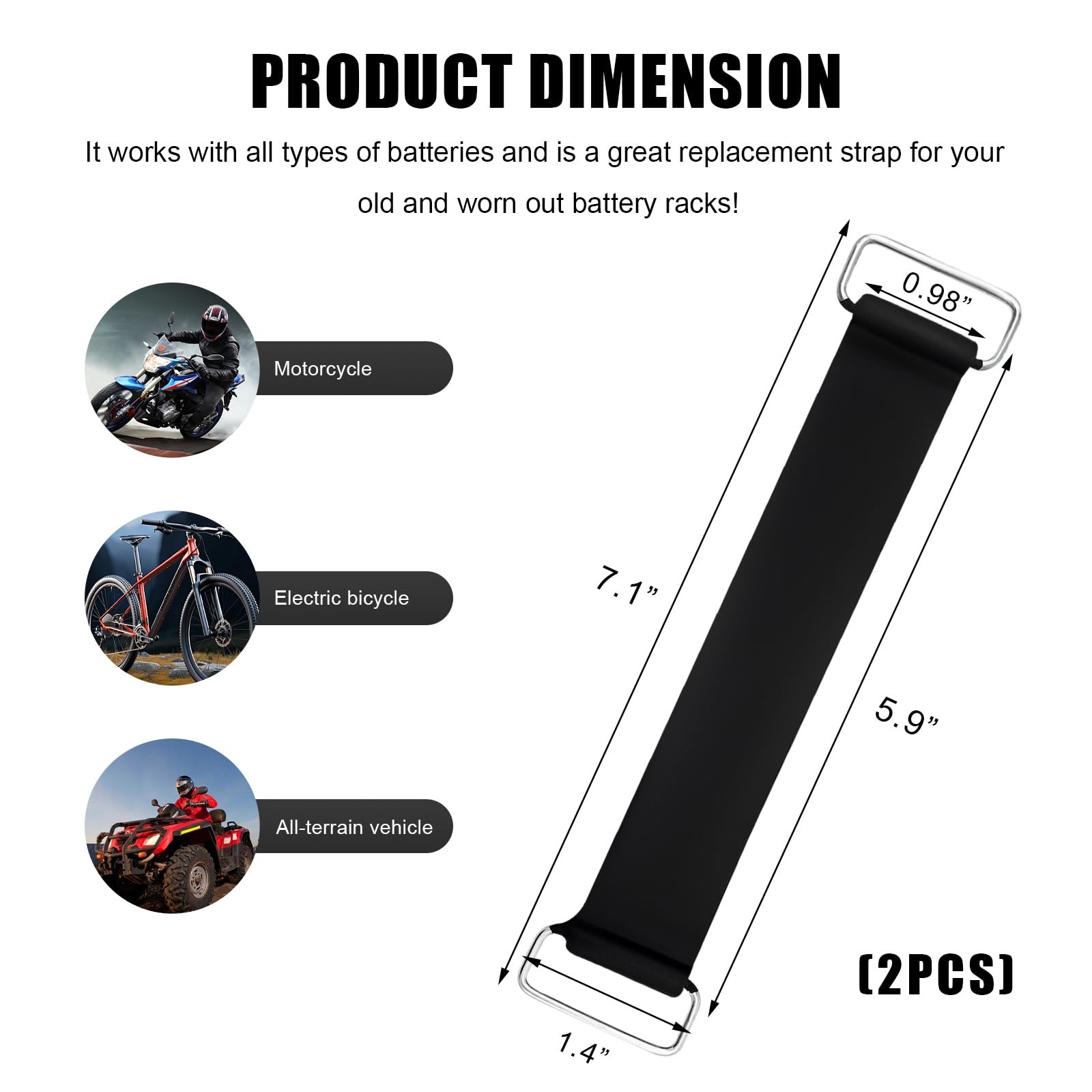2PCS Motorcycle Battery Strap, Stretchable Rubber Battery Straps Hold Down Ba…