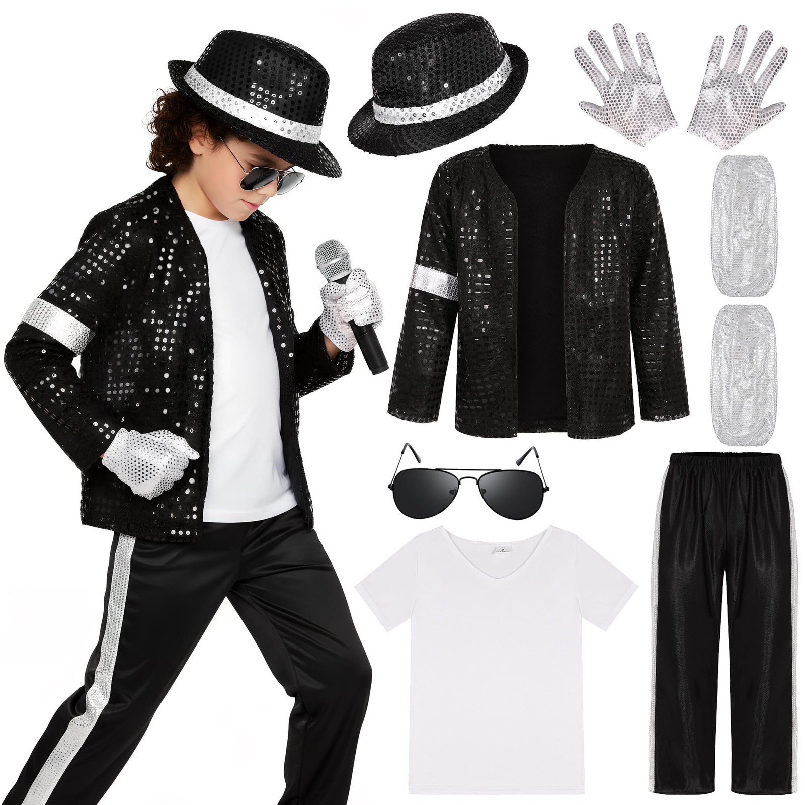 BAURGHOP Kids Dance Star Costume for Boys 80s 90s Pop Stage 4-5 Years, Black
