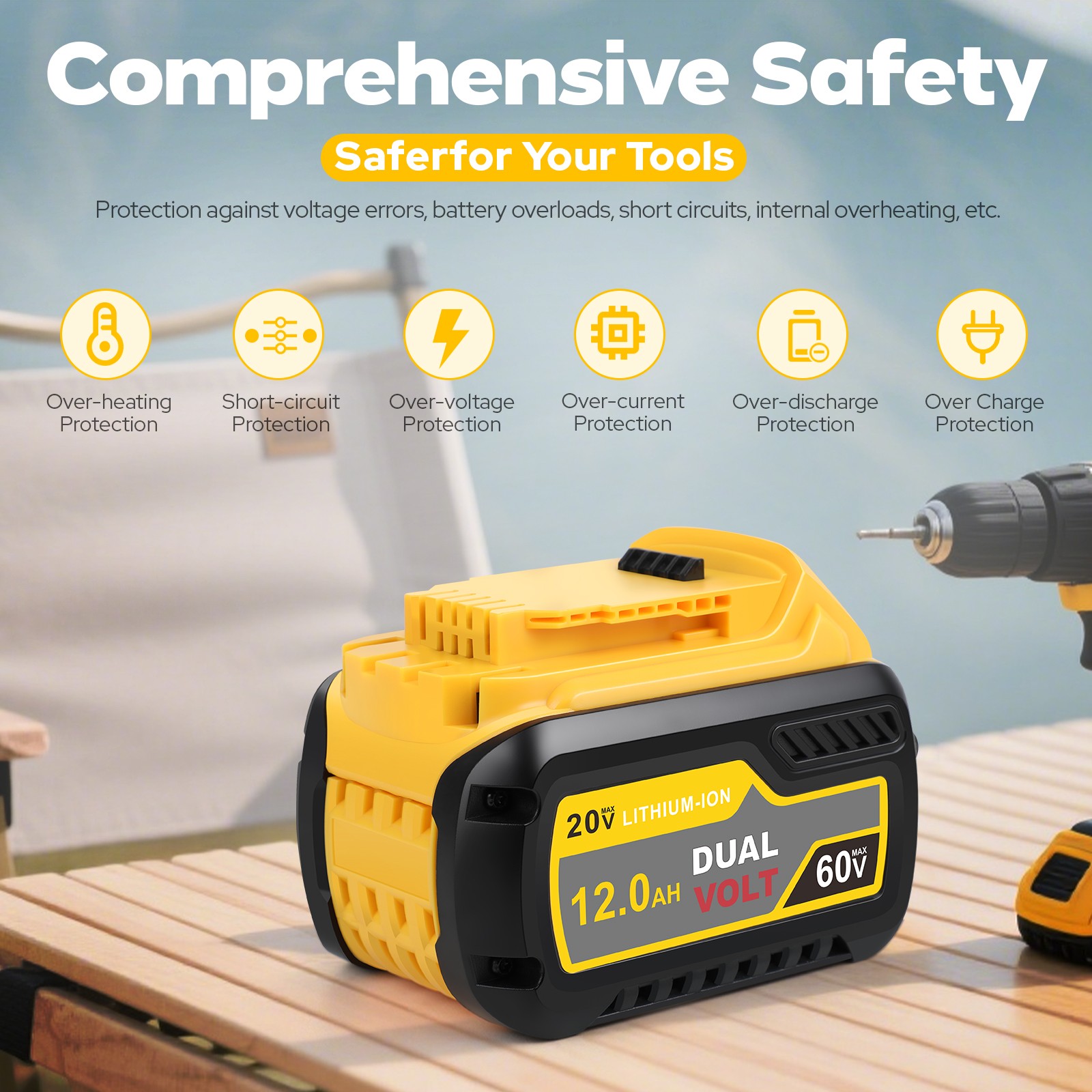 12.0Ah Battery for DeWalt Battery 20V 60V FlexVolt DCB205 DCB206 DCB609 DCB612