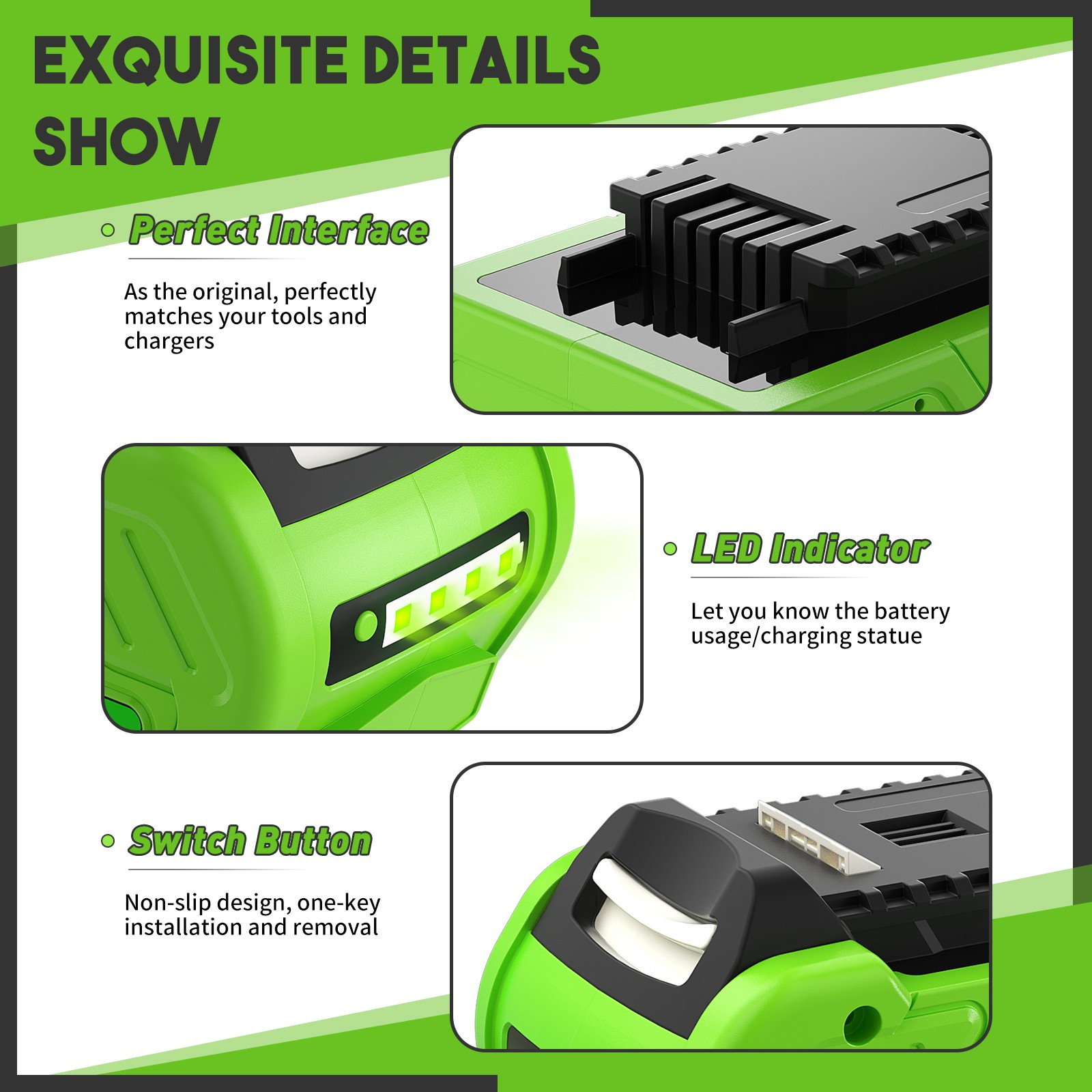 8.0Ah 29472 For GreenWorks Lithium G-MAX Battery 29462 40V 29482,C-200