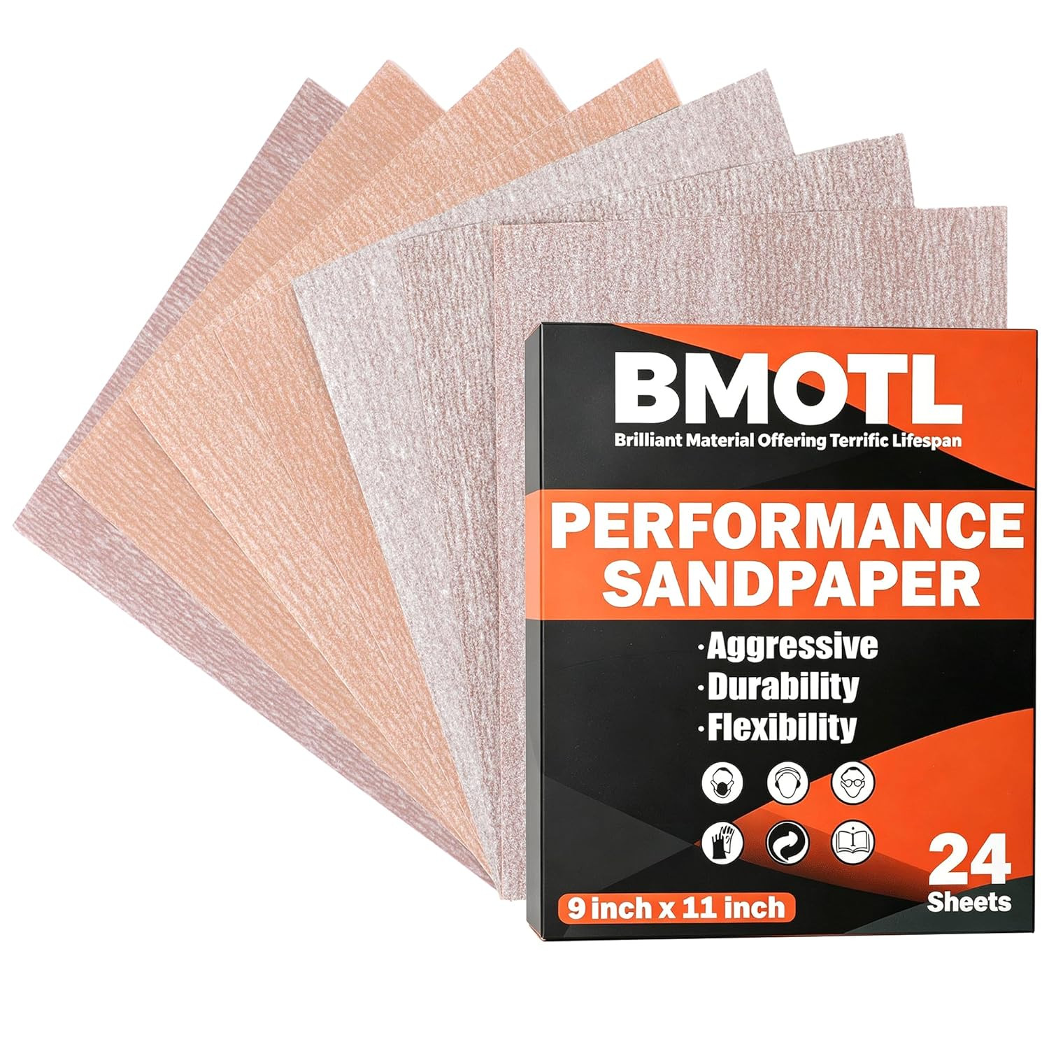 Aluminum Oxide Sandpaper Sheets 9X11, 120/150/180/240/320/400/600 Assorted Grit
