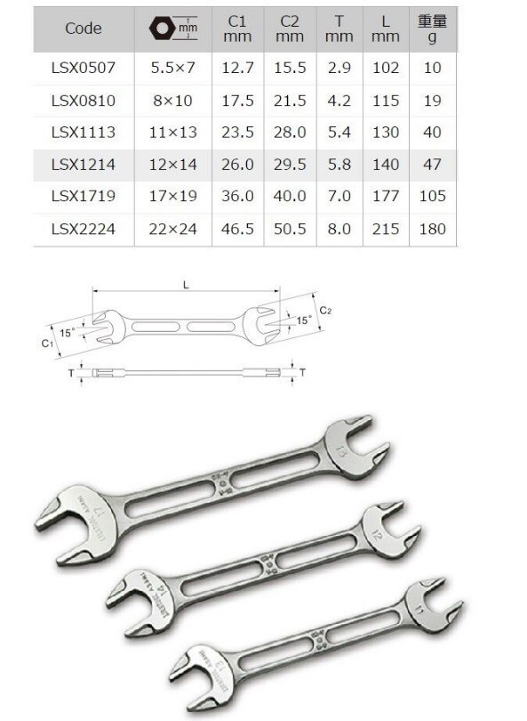 Asahi LSXS6 LIGHTOOL 6-pc Double open end wrench set 5.5x7mm-22x24mm USA seller