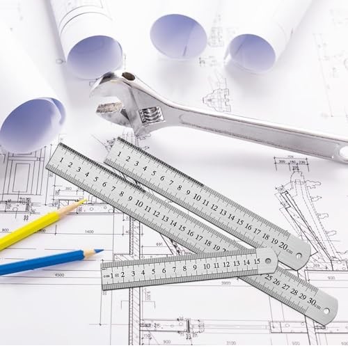 3Pcs Stainless Steel Ruler Set 6 8 12 Inch Metal Ruler with Inch and Metric New